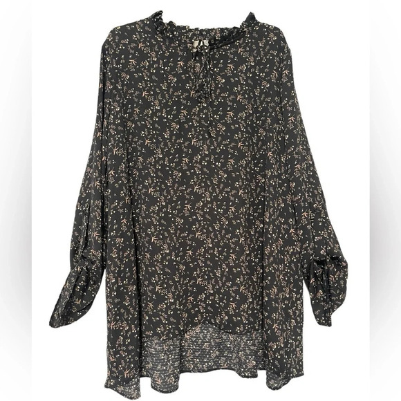 Everleigh Black Floral V-Neck Bohemian Roll-up Long Sleeves High-Low size 1X - Picture 1 of 11